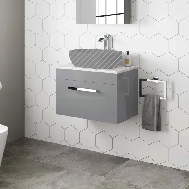 Avon Stone Grey Wall Hung Drawer with Marble Top 600mm - Excludes Counter Top Basin