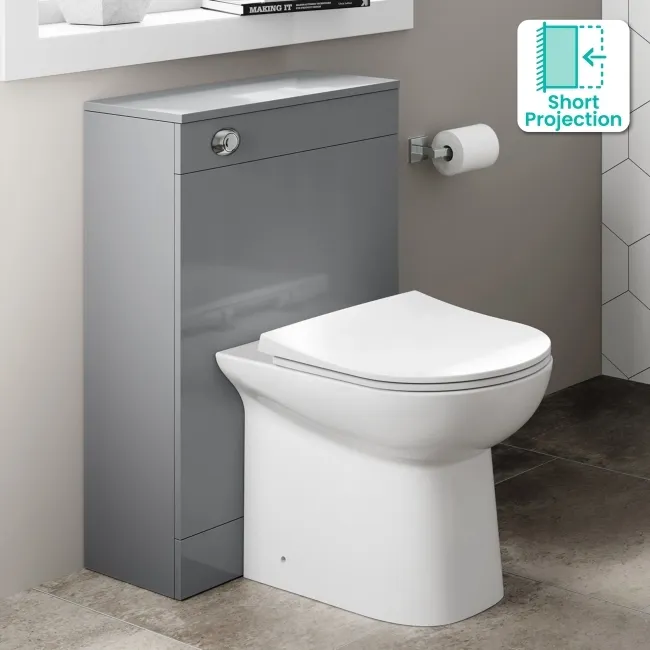 Avon & Trent Stone Grey Slimline Back To Wall Unit and Aruba Toilet