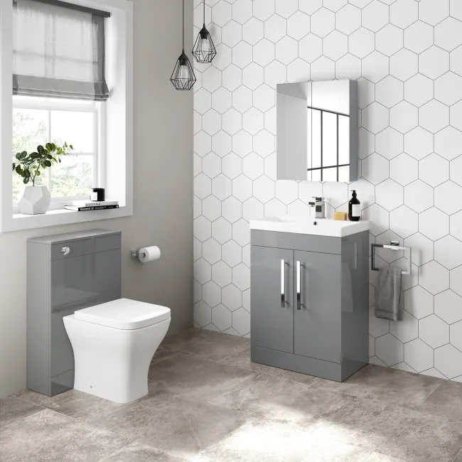 Avon & Trent Stone Grey Slimline Back To Wall Unit and Atlanta Toilet