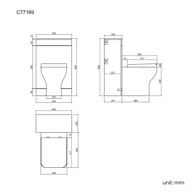 Avon & Trent Stone Grey Slimline Back To Wall Unit and Atlanta Toilet