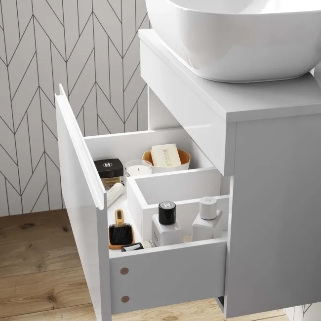 Trent Gloss White Wall Hung Drawer 600mm - Excludes Counter Top Basin