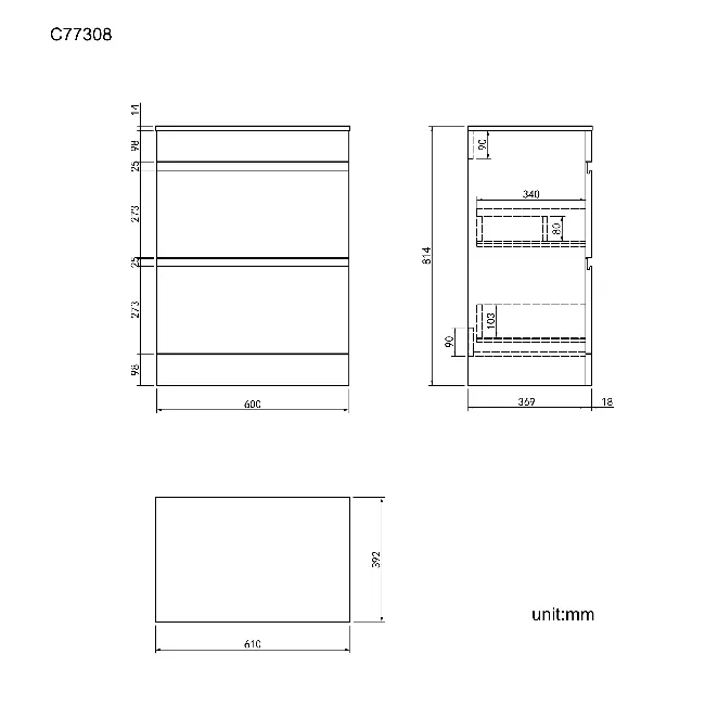 Trent Gloss White Drawer with Marble Top 600mm - Excludes Counter Top Basin
