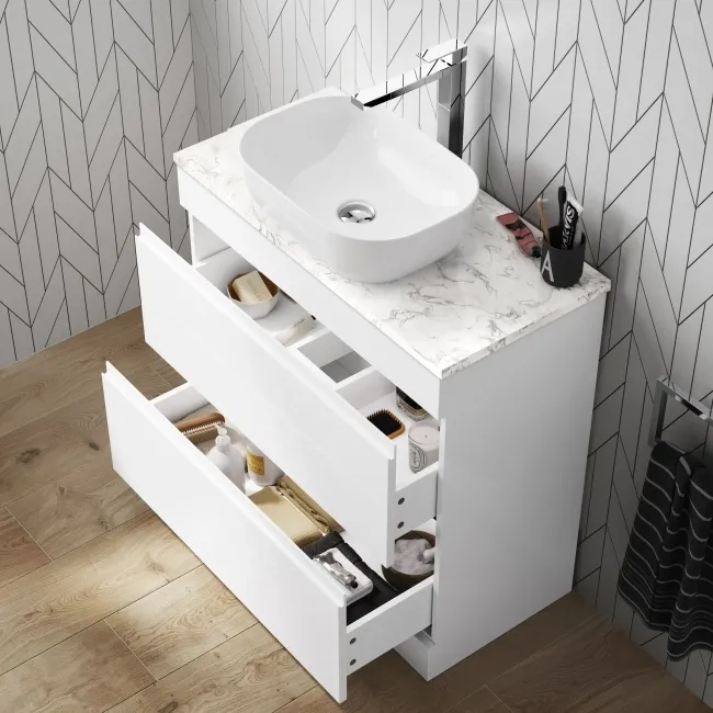Trent Gloss White Drawer with Marble Top 800mm - Excludes Counter Top Basin