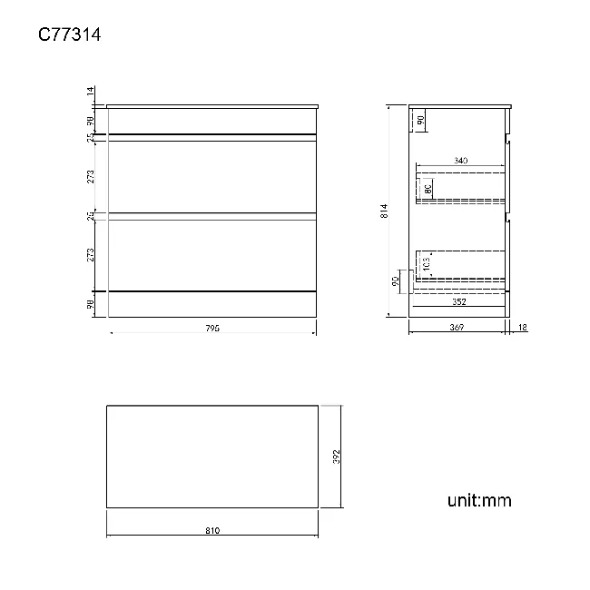 Trent Gloss White Drawer with Marble Top 800mm - Excludes Counter Top Basin
