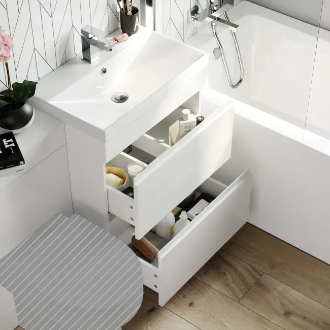 Trent Gloss White Basin Vanity Drawer and Back To Wall Unit 1100mm