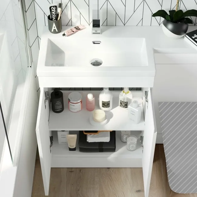 Trent Gloss White Basin Vanity and Back To Wall Unit 1100mm - Left Handed