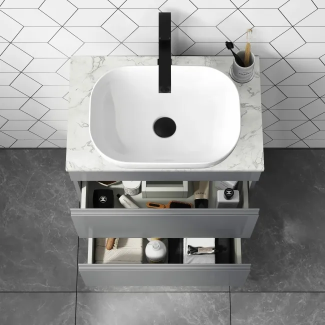 Trent Stone Grey Drawer with Marble Top 600mm - Excludes Counter Top Basin