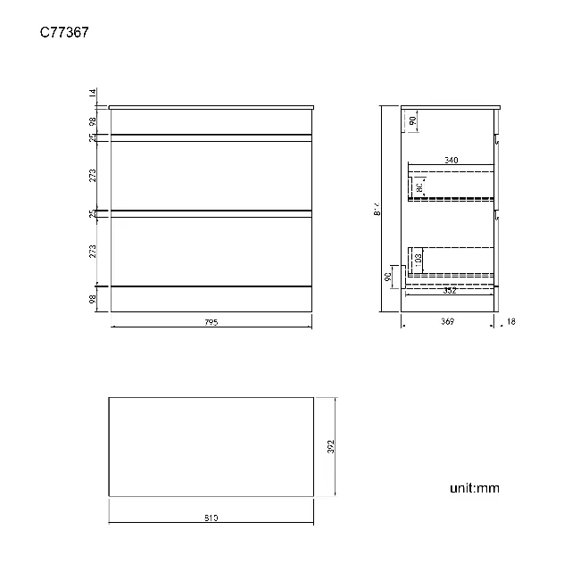 Trent Stone Grey Drawer with Marble Top 800mm - Excludes Counter Top Basin