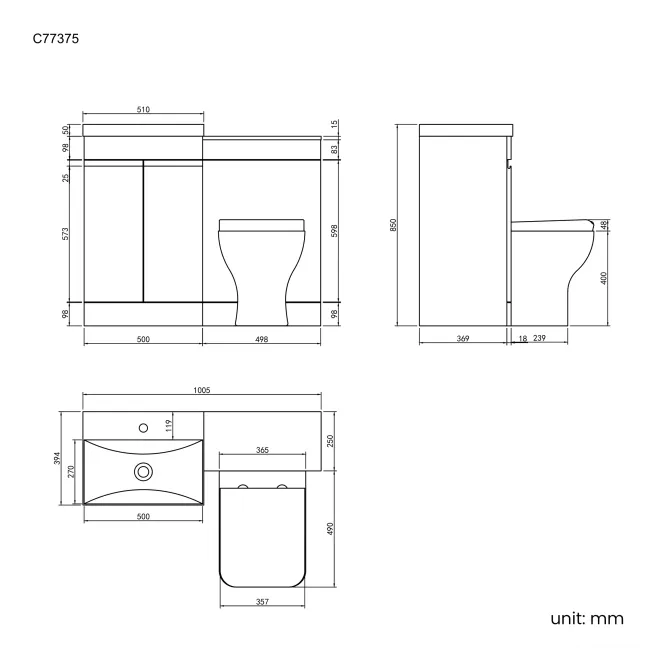 Trent Stone Grey Combination Vanity Basin and Atlanta Toilet 1000mm
