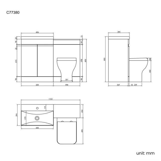 Trent Stone Grey Combination Vanity Basin and Atlanta Toilet 1100mm