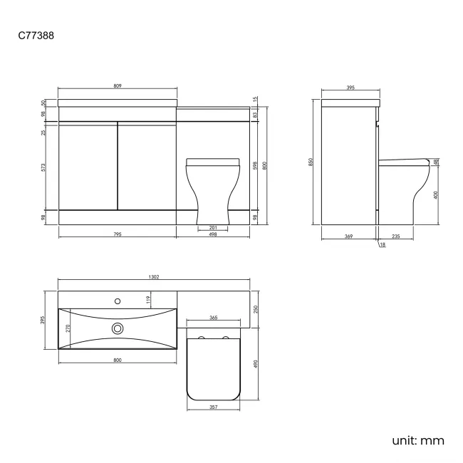 Trent Stone Grey Combination Vanity Basin and Atlanta Toilet 1300mm
