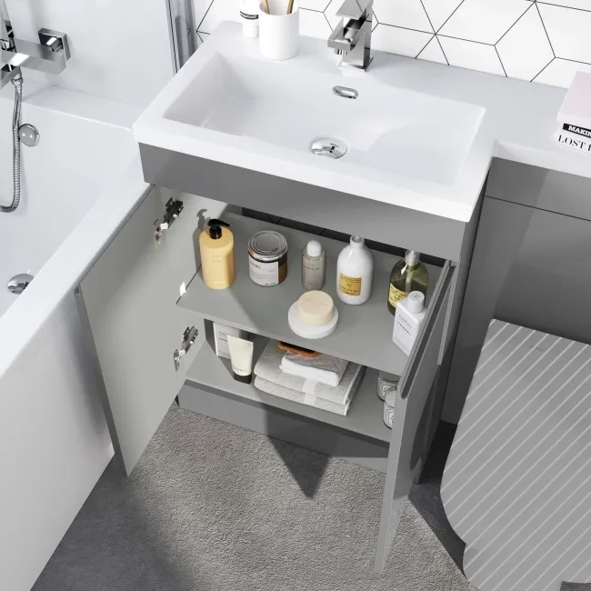 Trent Stone Grey Basin Vanity and Back To Wall Unit 1100mm - Left Handed
