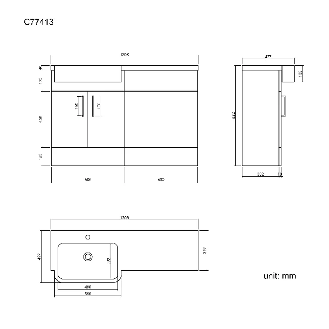 Harper Gloss White Basin Vanity and Back To Wall Toilet Unit 1200mm - Left Handed