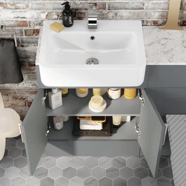 Harper Stone Grey Basin Vanity with Marble Top & Back To Wall Unit 1200mm