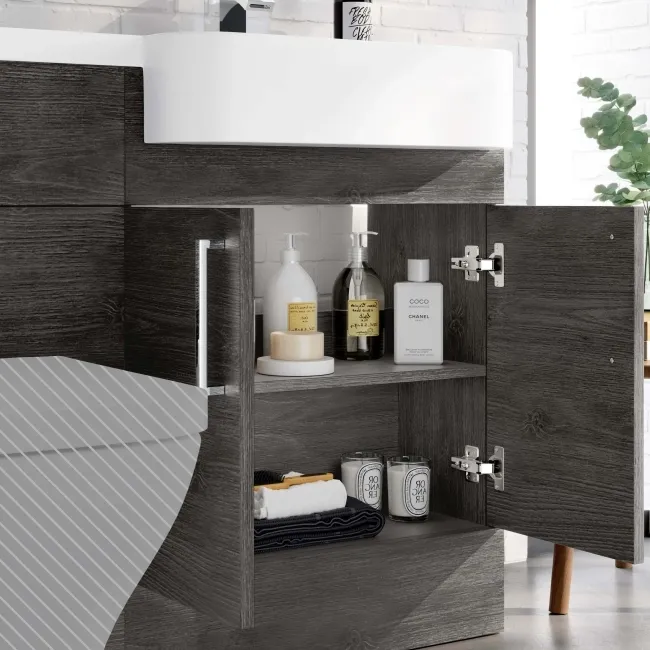 Harper Charcoal Elm Basin Vanity and Back To Wall Toilet Unit 1200mm - Right Handed