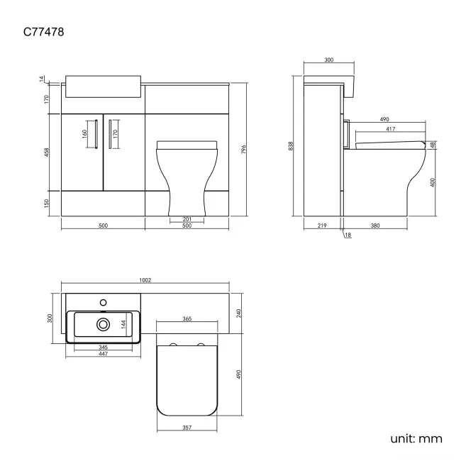 Harper Stone Grey Combination Vanity Basin with Marble Top & Atlanta Toilet 1000mm