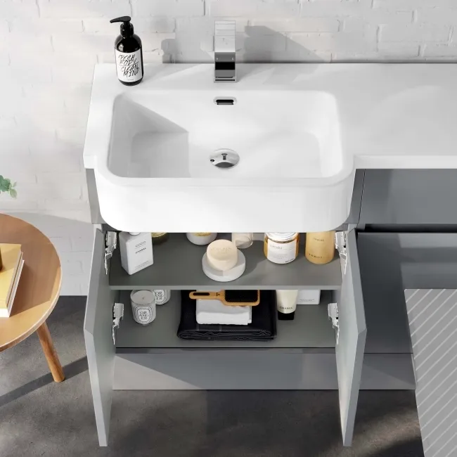 Foster Stone Grey Basin Vanity With Back To Wall Unit 1200mm - Left Handed