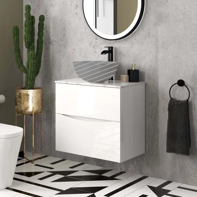 Austin Gloss White Drawer with Marble Top 600mm - Excludes Counter Top Basin