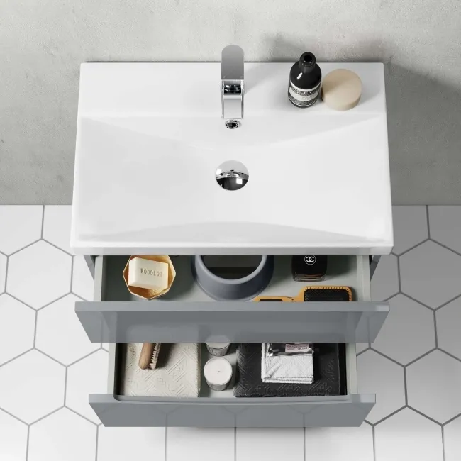 Austin Stone Grey Wall Hung Basin Drawer Vanity 600mm