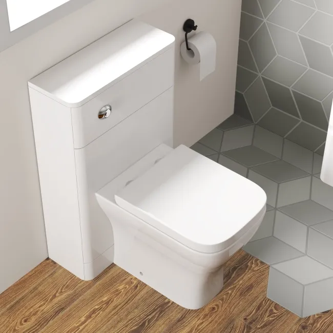 Curved Gloss White Slimline Back To Wall Unit and Atlanta Toilet