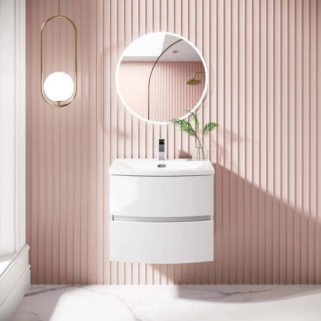 Bali Gloss White Wall Hung Basin Drawer Vanity 600mm