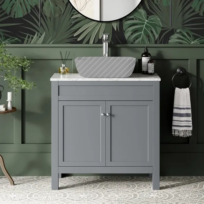 Bermuda Dove Grey Cabinet with Marble Top 800mm - Excludes Counter Top Basin