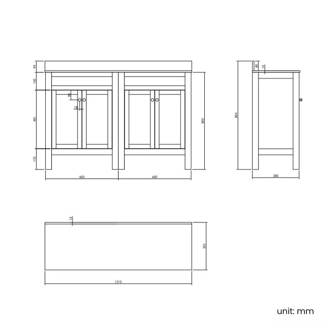 Bermuda Dove Grey Cabinet with Marble Top 1200mm - Excludes Counter Top Basins