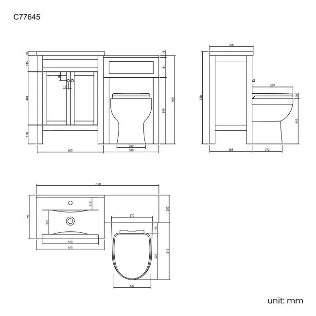 Bermuda Chalk White Combination Vanity Basin and Seattle Toilet 1100mm