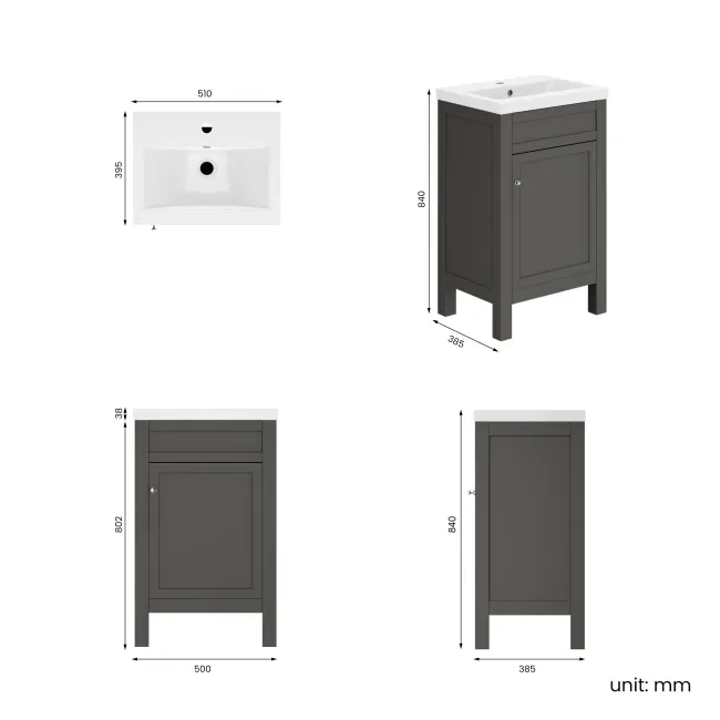 Bermuda Graphite Grey Basin Vanity 500mm