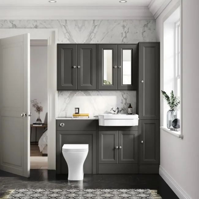 Monaco Graphite Grey Combination Vanity Traditional Basin with Marble Top & Atlanta Toilet 1200mm