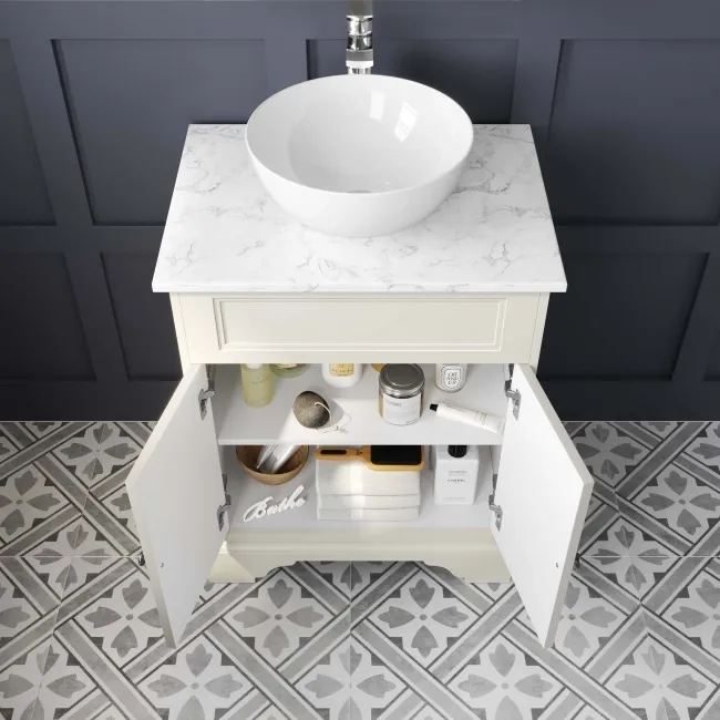 Lucia Chalk White Vanity with Marble Top & Round Counter Top Basin 640mm
