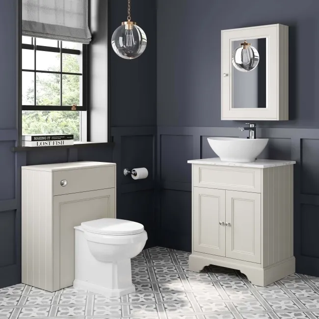 Lucia Chalk White Vanity with Marble Top & Oval Counter Top Basin 640mm