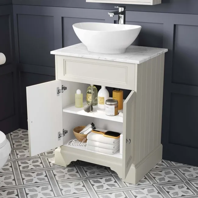 Lucia Chalk White Vanity with Marble Top & Oval Counter Top Basin 640mm