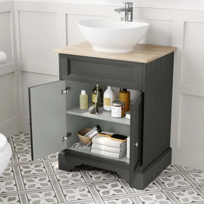 Lucia Graphite Grey Vanity with Oak Effect Top & Oval Counter Top Basin 640mm