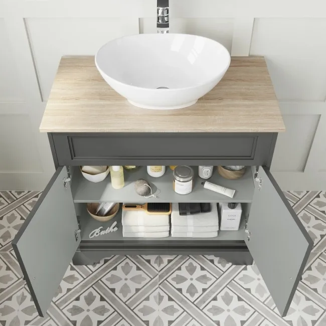 Lucia Graphite Grey Vanity with Oak Effect Top & Oval Counter Top Basin 840mm
