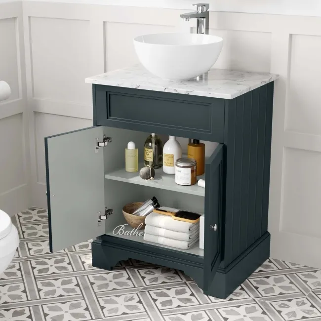 Lucia Inky Blue Vanity with Marble Top & Round Counter Top Basin 640mm