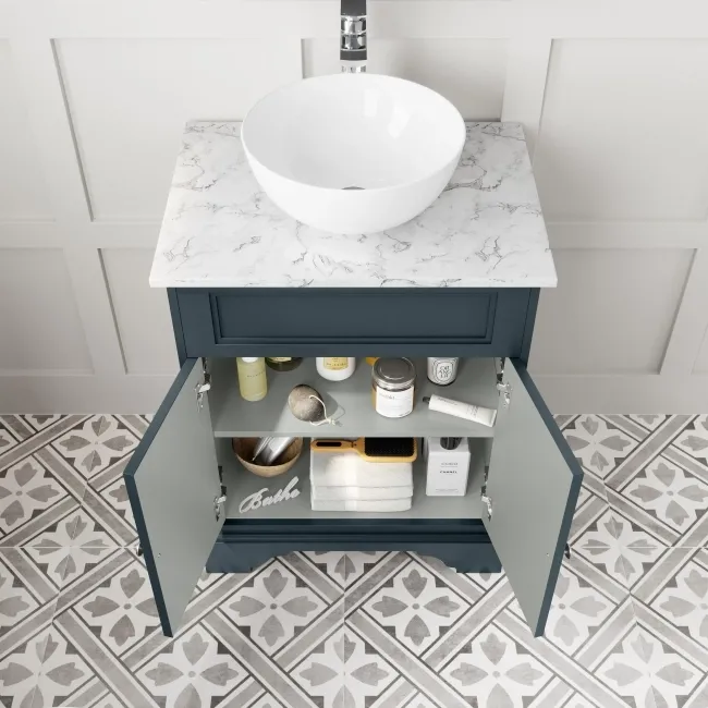 Lucia Inky Blue Vanity with Marble Top & Round Counter Top Basin 640mm