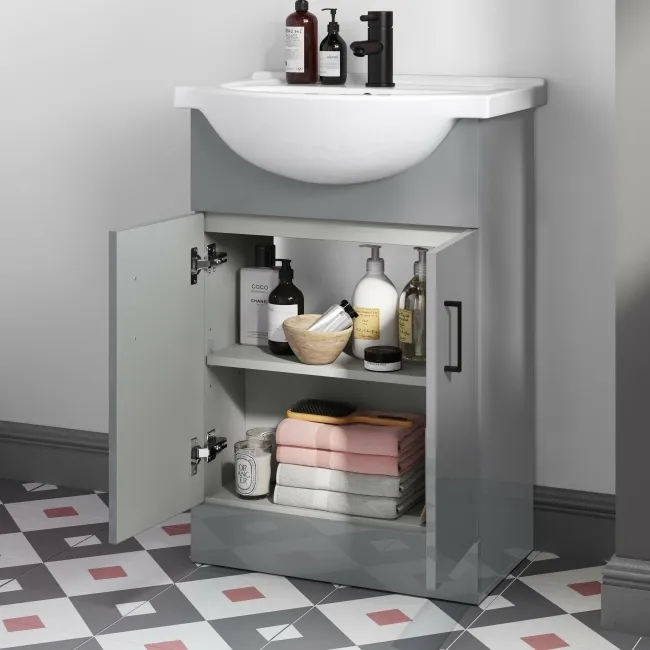 Quartz Stone Grey Vanity with Semi Recessed Basin 550mm - Black Accents