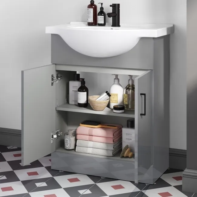 Quartz Stone Grey with Semi Recessed Basin 650mm - Black Accents