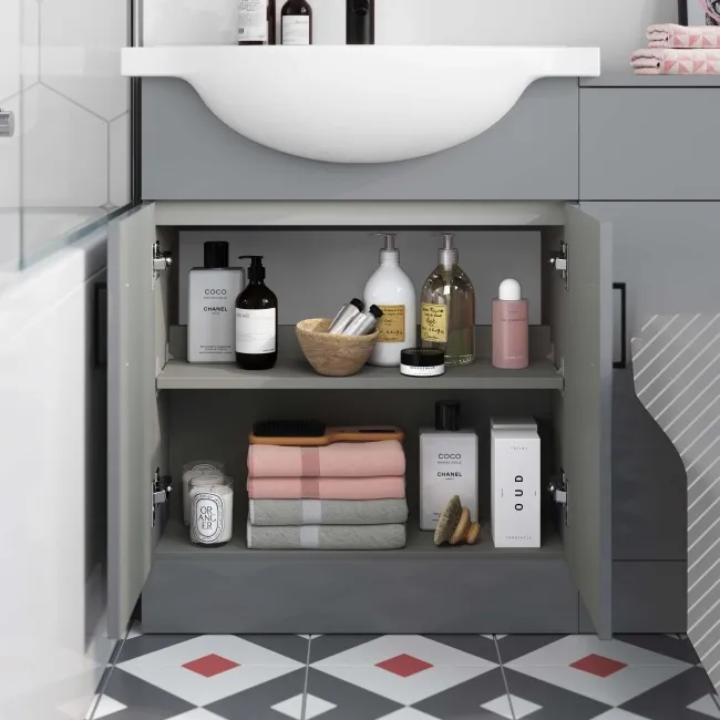 Quartz Stone Grey Basin Vanity and Back To Wall Toilet Unit 1150mm - Black Accents