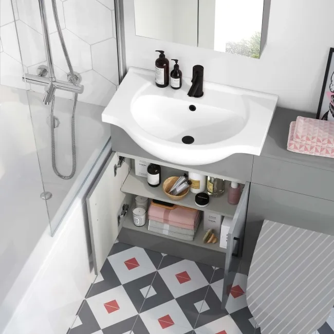 Quartz Stone Grey Basin Vanity and Back To Wall Toilet Unit 1150mm - Black Accents