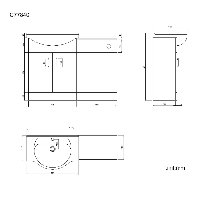 Quartz Stone Grey Basin Vanity and Back To Wall Toilet Unit 1150mm - Black Accents