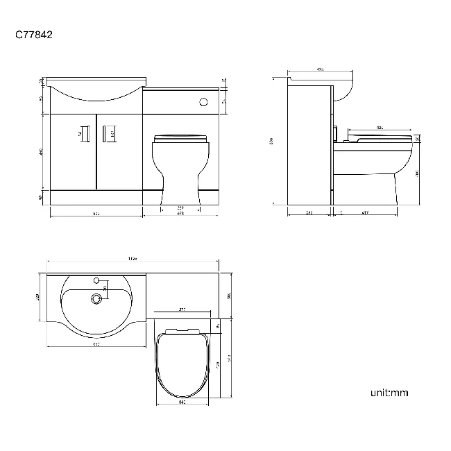 Quartz Stone Grey Combination Vanity Basin and Seattle Toilet 1150mm - Black Accents