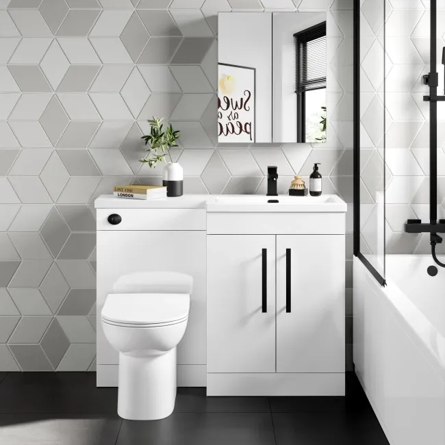 Avon Gloss White Combination Vanity Basin and Aruba Toilet 1100mm - Black Accents - Right Handed