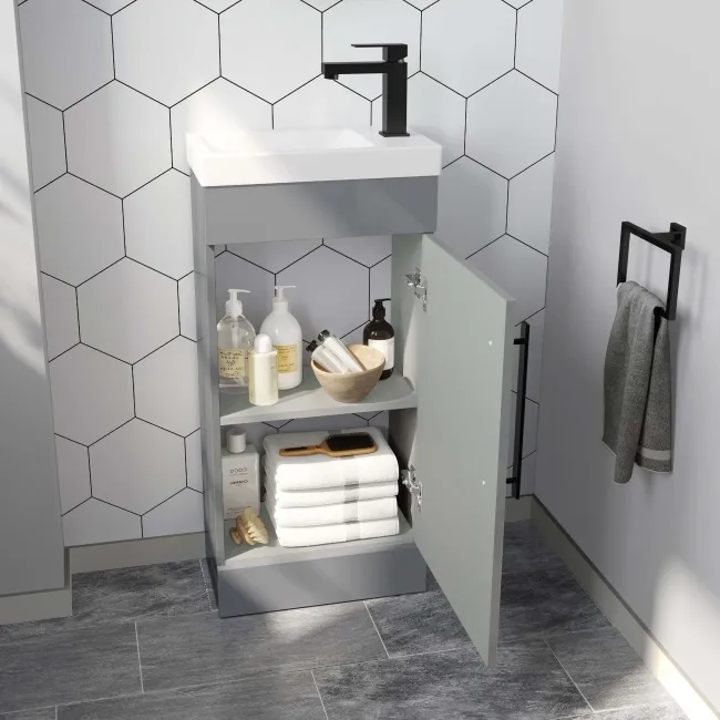 Avon Stone Grey Cloakroom Floor Standing Basin Vanity 400mm - Black Accents