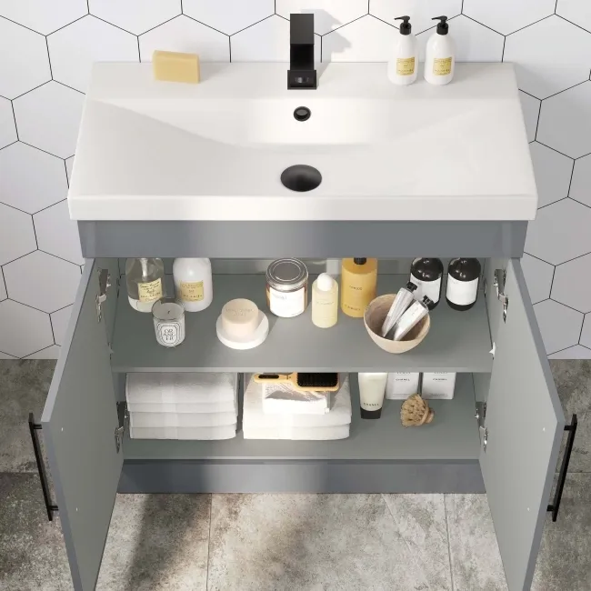 Avon Stone Grey Basin Vanity 800mm - Black Accents
