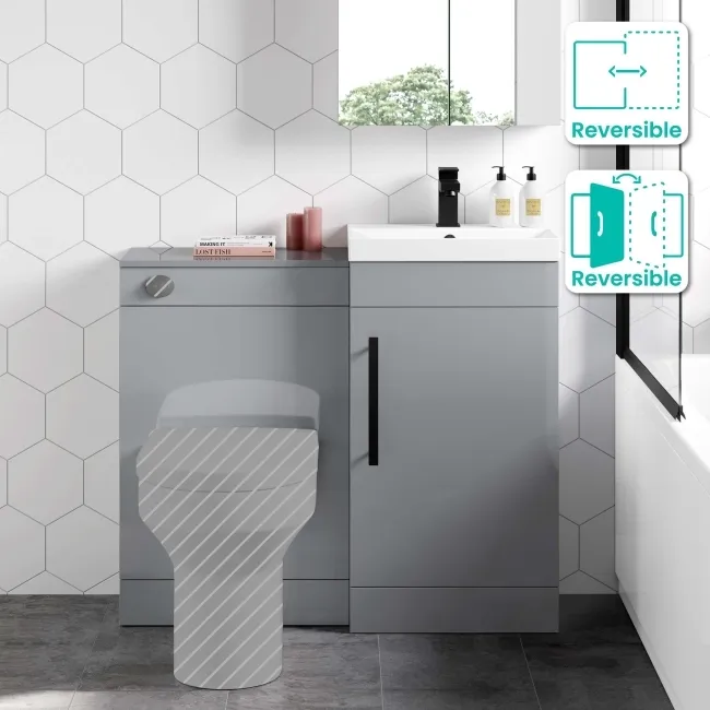 Avon Stone Grey Basin Vanity and Back To Wall Unit 950mm - Black Accents