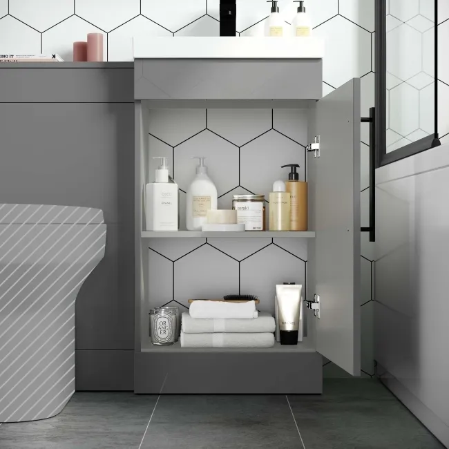 Avon Stone Grey Basin Vanity and Back To Wall Unit 950mm - Black Accents