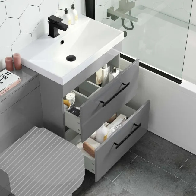 Avon Stone Grey Basin Drawer Vanity and Back To Wall Toilet Unit 1100mm (Excludes Toilet) - Black Accents