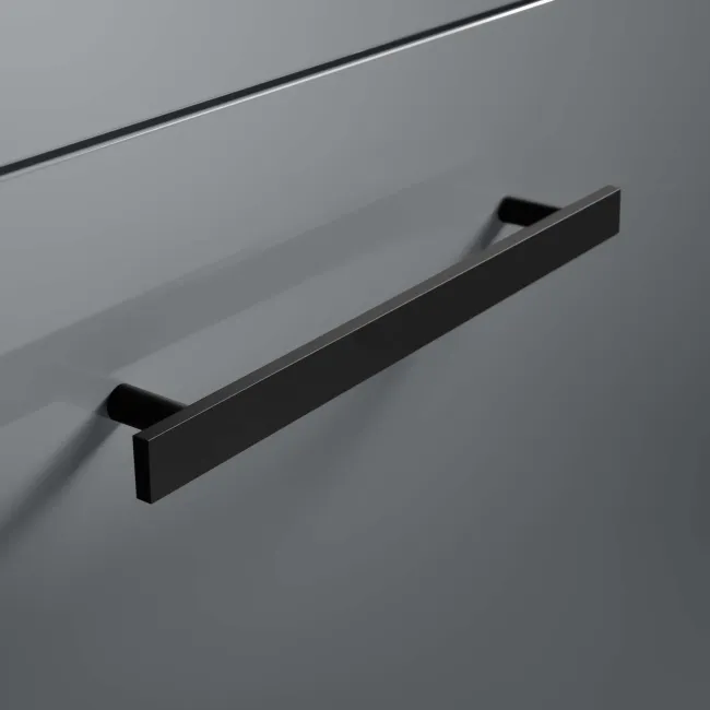 Avon Stone Grey Basin Vanity Drawer and Back To Wall Unit 1100mm - Black Accents - Left Handed